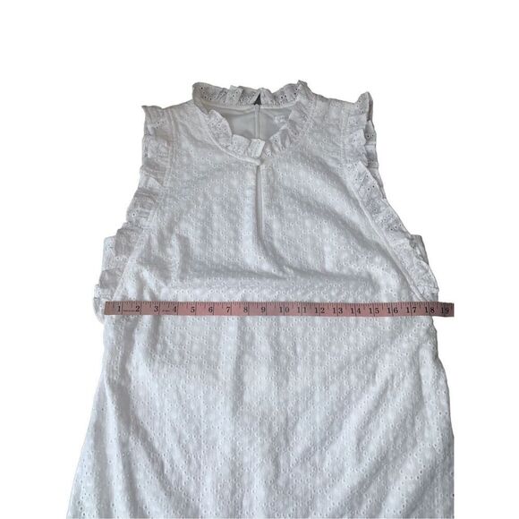 London Times White Eyelet Ruffled Neck and Armhole Mini Dress with Waist Tie - Picture 11 of 12